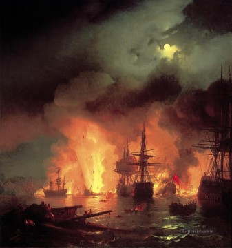 Buque de guerra Painting - Batalla de Chesma Batalla Naval